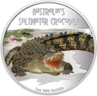 reverse of 1 Dollar - Elizabeth II - Deadly and Dangerous: Saltwater Crocodile (2009) coin with KM# 87 from Tuvalu. Inscription: Australia's Saltwater Crocodile 1 oz 999 SILVER