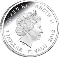 obverse of 1 Dollar - Elizabeth II - Deadly and Dangerous: Funnel-Web Spider (2012) coin with KM# 206 from Tuvalu. Inscription: QUEEN ELIZABETH II 1 DOLLAR TUVALU 2012