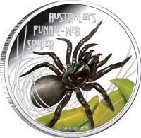 reverse of 1 Dollar - Elizabeth II - Deadly and Dangerous: Funnel-Web Spider (2012) coin with KM# 206 from Tuvalu. Inscription: Australia's Funnel-Web Spider 1 oz 999 SILVER