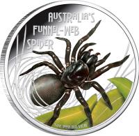 Tuvalu coin 1 Dollar - Elizabeth II - Deadly and Dangerous: Funnel-Web Spider (2012) reverse reverse of 1 Dollar - Elizabeth II - Deadly and Dangerous: Funnel-Web Spider (2012) coin with KM# 206 from Tuvalu. Inscription: Australia's Funnel-Web Spider 1 oz 999 SILVER
