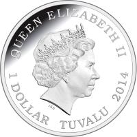 obverse of 1 Dollar - Elizabeth II - Deadly and Dangerous: Spider-Hunting Scorpion (2014) coin with KM# 255 from Tuvalu. Inscription: QUEEN ELIZABETH II 1 DOLLAR TUVALU 2014