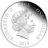 obverse of 1 Dollar - Elizabeth II - Doctor Who Monsters: Cybermen (2014) coin from Niue. Inscription: ELIZABETH II NIUE ONE DOLLAR 2014
