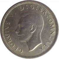 United Kingdom coin 6 Pence - George VI - Without IND:IMP (1949 - 1952) obverse obverse of 6 Pence - George VI - Without IND:IMP (1949 - 1952) coin with KM# 875 from United Kingdom. Inscription: GEORGIUS VI D:G:BR:OMN:REX