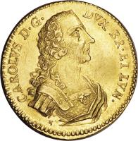 obverse of 10 Taler - Karl I (1742 - 1764) coin with KM# 917 from German States. Inscription: CAROLVS D · G · DVX BR · ET LVN M
