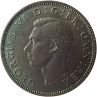 obverse of 2 Shillings - George VI - Without IND:IMP (1949 - 1951) coin with KM# 878 from United Kingdom. Inscription: GEORGIVS VI D:G:BR:OMN:REX HP