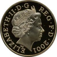 obverse of 5 Pounds - Elizabeth II - 100th Anniversary of the death of Queen Victoria (2001) coin with KM# 1015b from United Kingdom. Inscription: ELIZABETH · II · D · G REG · F · D · 2001 IRB