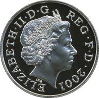 obverse of 5 Pounds - Elizabeth II - 100th Anniversary of the death of Queen Victoria (2001) coin with KM# 1015a from United Kingdom. Inscription: ELIZABETH · II · D · G REG · F · D · 2001 IRB