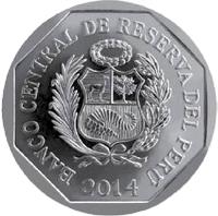 obverse of 1 Nuevo Sol - Wealth and Pride of Peru: Palace Hotel (2014) coin with KM# 381 from Peru. Inscription: BANCO CENTRAL DE RESERVA DEL PERÚ 2014