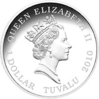 obverse of 1 Dollar - Elizabeth II - Battle of Marathon - Pheidippidis' Marathon (2010) coin with KM# 93 from Tuvalu. Inscription: QUEEN ELIZABETH II 1 DOLLAR TUVALU 2010