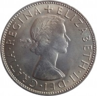 obverse of 1/2 Crown - Elizabeth II - Without BRITT:OMN; 1'st Portrait (1954 - 1970) coin with KM# 907 from United Kingdom. Inscription: + ELIZABETH · II · DEI · GRATIA · REGINA