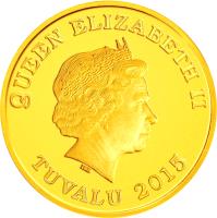 obverse of 30 Dollars - Elizabeth II - Year of the Goat: Prosperity (2015) coin from Tuvalu. Inscription: QUEEN ELIZABETH II TUVALU 2015