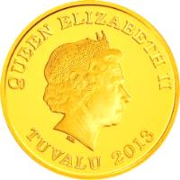 obverse of 30 Dollars - Elizabeth II - Year of the Snake: Prosperity (2013) coin from Tuvalu. Inscription: QUEEN ELIZABETH II TUVALU 2013