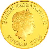 obverse of 30 Dollars - Elizabeth II - Year of the Horse: Prosperity (2014) coin from Tuvalu. Inscription: QUEEN ELIZABETH II TUVALU 2014