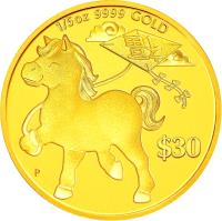 reverse of 30 Dollars - Elizabeth II - Year of the Horse: Prosperity (2014) coin from Tuvalu. Inscription: 1/5 oz 9999 GOLD $30 P