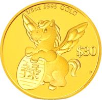 reverse of 30 Dollars - Elizabeth II - Year of the Horse: Success (2014) coin from Tuvalu. Inscription: 1/5 oz 9999 GOLD $30 P