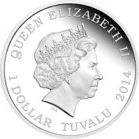 obverse of 1 Dollar - Elizabeth II - Year of the Horse: Wealth (2014) coin from Tuvalu. Inscription: QUEEN ELIZABETH II 1 DOLLAR TUVALU 2014