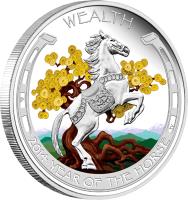 reverse of 1 Dollar - Elizabeth II - Year of the Horse: Wealth (2014) coin from Tuvalu. Inscription: WEALTH 2014 YEAR OF THE HORSE