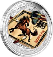 Tuvalu coin 1 Dollar - Elizabeth II - Year of the Horse: Wisdom (2014) reverse reverse of 1 Dollar - Elizabeth II - Year of the Horse: Wisdom (2014) coin from Tuvalu. Inscription: WISDOM 2014 YEAR OF THE HORSE