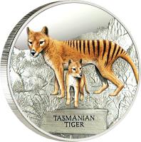 reverse of 1 Dollar - Elizabeth II - Endangered and Extinct: Tasmanian Tiger (2011) coin with KM# 163 from Tuvalu. Inscription: TASMANIAN TIGER