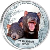 reverse of 1 Dollar - Elizabeth II - Endangered and Extinct: Tasmanian Devil (2013) coin from Tuvalu. Inscription: TASMANIAN DEVIL