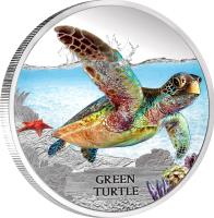 reverse of 1 Dollar - Elizabeth II - Endangered and Extinct: Green Turtle (2014) coin with KM# 258 from Tuvalu. Inscription: GREEN TURTLE
