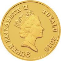 obverse of 30 Dollars - Elizabeth II - Year of the Tiger: Longevity (2010) coin from Tuvalu. Inscription: QUEEN ELIZABETH II TUVALU 2010