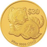 reverse of 30 Dollars - Elizabeth II - Year of the Tiger: Longevity (2010) coin from Tuvalu.
