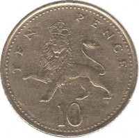 reverse of 10 Pence - Elizabeth II - 4'th Portrait (1998 - 2008) coin with KM# 989 from United Kingdom. Inscription: TEN PENCE 10
