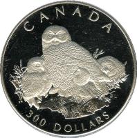 reverse of 300 Dollars - Elizabeth II - Canadian Wildlife: Snowy Owl (1991) coin with KM# 201 from Canada. Inscription: CANADA 300 DOLLARS