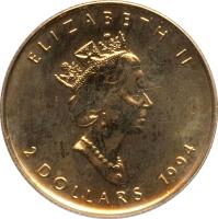 Canada coin 2 Dollars - Elizabeth II - 3'rd Portrait (1994) obverse obverse of 2 Dollars - Elizabeth II - 3'rd Portrait (1994) coin with KM# 256 from Canada. Inscription: ELIZABETH II 2 DOLLARS 1994