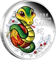 reverse of 50 Cents - Elizabeth II - The year of the Snake: Baby Snake (2013) coin from Tuvalu. Inscription: YEAR of the SNAKE 2013 1/2 oz 999 SILVER