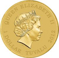 obverse of 1 Dollar - Elizabeth II - Year of the Dragon (2012) coin with KM# 190 from Tuvalu. Inscription: QUEEN ELIZABETH II 1 DOLLAR TUVALU 2012