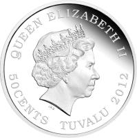 obverse of 50 Cents - Elizabeth II - Forever love (2012) coin with KM# 191 from Tuvalu. Inscription: QUEEN ELIZABETH II 50 CENTS TUVALU 2012