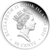 obverse of 50 Cents - Elizabeth II - Love coin (2011) coin from Cook Islands. Inscription: ELIZABETH II COOK ISLANDS 2011 RDM · 50 CENTS ·