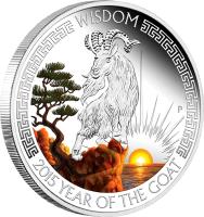 Tuvalu coin 1 Dollar - Elizabeth II - Year of the Goat: Wisdom (2015) reverse reverse of 1 Dollar - Elizabeth II - Year of the Goat: Wisdom (2015) coin from Tuvalu. Inscription: WISDOM 2015 YEAR OF THE GOAT
