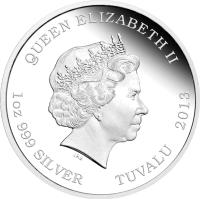 obverse of 1 Dollar - Elizabeth II - Mythical Creatures: Griffin (2013) coin from Tuvalu. Inscription: QUEEN ELIZABETH II 1oz 999 SILVER TUVALU 2013