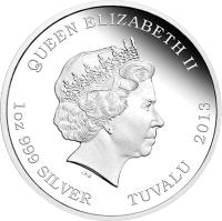 obverse of 1 Dollar - Elizabeth II - Mythical Creatures: Phoenix (2013) coin from Tuvalu. Inscription: QUEEN ELIZABETH II 1oz 999 SILVER TUVALU 2013
