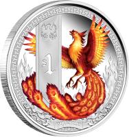 reverse of 1 Dollar - Elizabeth II - Mythical Creatures: Phoenix (2013) coin from Tuvalu.