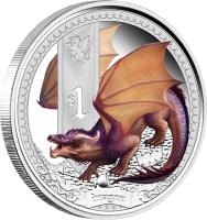 reverse of 1 Dollar - Elizabeth II - Mythical Creatures: Dragon (2014) coin from Tuvalu.