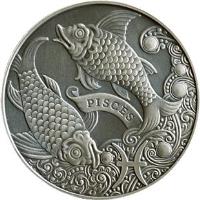 reverse of 1 Rouble - Zodiac: Pisces (2014) coin with KM# 457 from Belarus. Inscription: PISCES