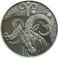 reverse of 1 Rouble - Zodiac: Aries (2014) coin with KM# C457 from Belarus. Inscription: ARIES