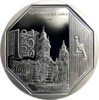 Peru coin 1 Nuevo Sol - Wealth and Pride of Peru: Catedral de Lima (2014) reverse reverse of 1 Nuevo Sol - Wealth and Pride of Peru: Catedral de Lima (2014) coin with KM# 384 from Peru. Inscription: Catedral de Lima 1541 1 NUEVO SOL