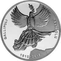 obverse of 20 Türk Lirası - 100 years Battle of Gallipoli (2015) coin from Turkey. Inscription: GALLIPOLI GELİBOLU 1915-2015