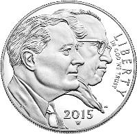 obverse of 1 Dollar - 75th Anniversary of the founding of the March of Dimes (2015) coin with KM# 604 from United States. Inscription: LIBERTY IN GOD WE TRUST 2015