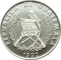 obverse of 1 Quetzal - 100th Anniversary of the birth of Carlos Merida (1992) coin with KM# 279 from Guatemala. Inscription: REPUBLICA DE GUATEMALA 1992