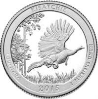 United States coin 1/4 Dollar - America the Beautiful: Kisatchie, Louisiana (2015) reverse reverse of 1/4 Dollar - America the Beautiful: Kisatchie, Louisiana (2015) coin with KM# 598 from United States. Inscription: KISATCHIE LOUISIANA 2015 E PLURIBUS UNUM