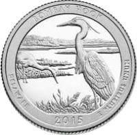 United States coin 1/4 Dollar - America the Beautiful: Bombay Hook, Delaware (2015) reverse reverse of 1/4 Dollar - America the Beautiful: Bombay Hook, Delaware (2015) coin with KM# 600 from United States. Inscription: BOMBAY HOOK DELAWARE 2015 E PLURIBUS UNUM