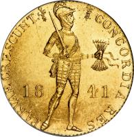 Netherlands coin 1 Ducat - Willem II - Trade Coinage (1841) obverse obverse of 1 Ducat - Willem II - Trade Coinage (1841) coin with KM# 70 from Netherlands. Inscription: CONCORDIA RES PARVAE CRESCUNT. 18 41