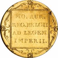 reverse of 1 Ducat - Willem II - Trade Coinage (1841) coin with KM# 70 from Netherlands. Inscription: MO. AUR. REG. BELGII AD LEGEM IMPERII.