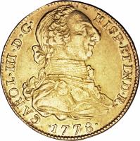 Peru coin 4 Escudos - Carlos III (1772 - 1784) obverse obverse of 4 Escudos - Carlos III (1772 - 1784) coin with KM# 81 from Peru.